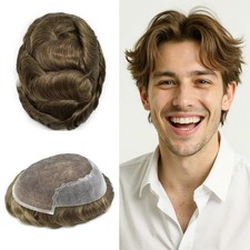 French Lace front Mens Human Hair Replacement system Skin PU Toupee for Men