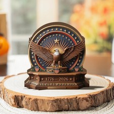America 250th Anniversary Wooden Block, Bald Eagle Patriotic Table Decor,