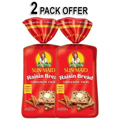 Sun-Maid Cinnamon Swirl Raisin Bread, Cinnamon Raisin Bread, 16 oz Loaf (2 Pack)