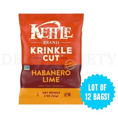 Kettle Foods Krinkle Cut Habanero Lime Potato Chips 2oz Lot of 12 Bags