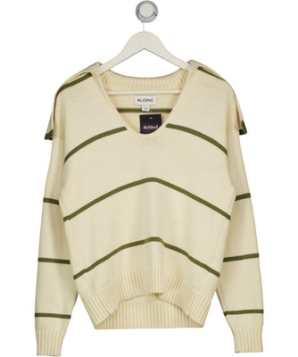ALIGNE Strickpullover creme/olivgrün Baumwolle gestreift UK S