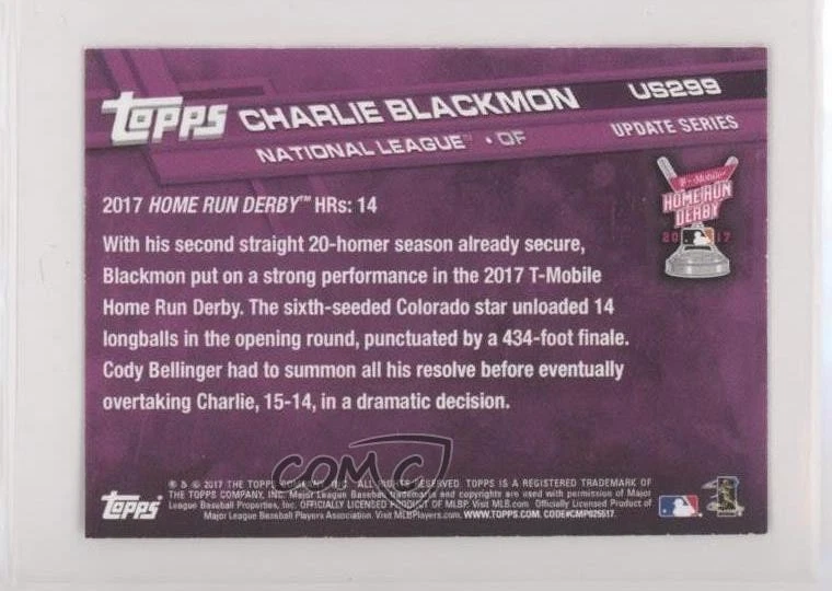 2017 Topps Mini Update Series Orange /25 Charlie Blackmon #US299 - Image 2 of 2