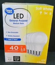 Great Value LED Medium Base 40 Watt Equivlent (5.5W Energy Used) 4Pack