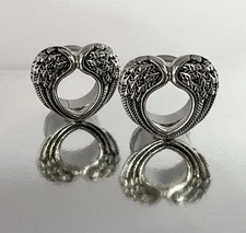 PAIR Heart Angel Wings Steel Double Flare Tunnels Plugs Earlet Gauges