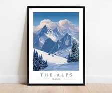 French Alps Travel Poster Print - Ski Mountain Landscape Wall Art for Home Decor