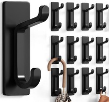 12 Pack Wall Hooks for Coat and Towel: 13LB Adhesive Door Hanger Stick on, Black