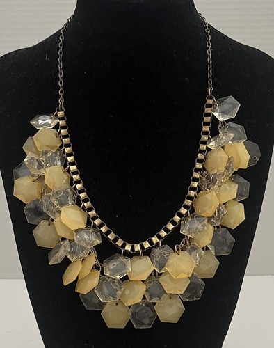 Chunky Faceted Clear & Yellow Acrylic Dangling Crystals Statement Necklace SALE!