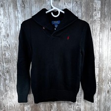 Polo Ralph Lauren Boys Medium 10 12 Black Shawl Collar Knit Pullover Sweater