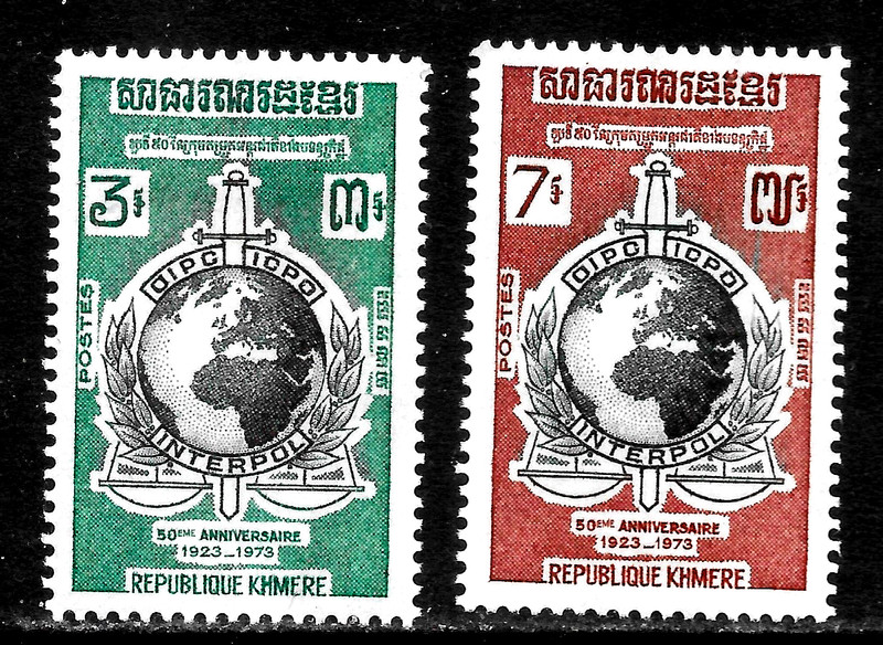 HICK GIRL-MINT  CAMBODIA  SC#315-16  INTERPOL  EMBLEM        X4355