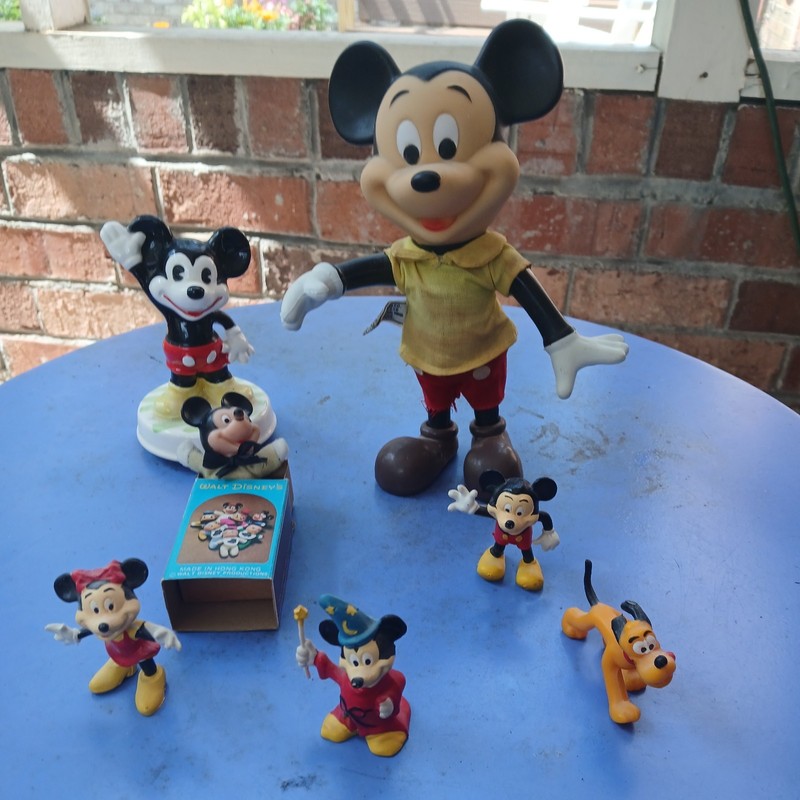 Mickey Mouse Walt Disney Rubber & Plastic 8" Doll Vintage PVC and Music Box
