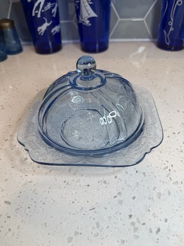 Federal Indiana Madrid Blue Butter DIsh Depression Glass