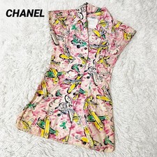 CHANEL 1994 94P Airplane Pattern Dress Shirt Chiffon