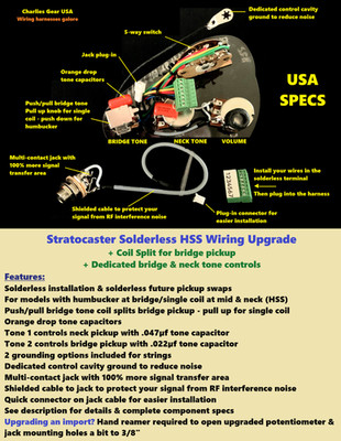 Stratocaster Solderless HSS Wiring Upgrade + Coil Split +Bridge & Neck Tone Cont
