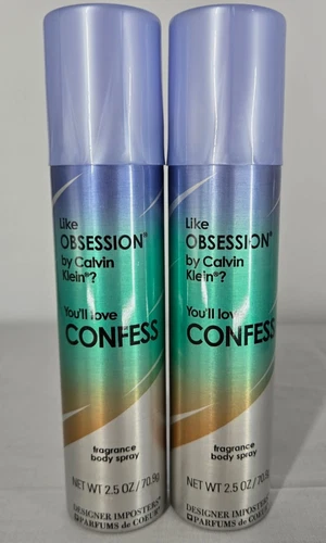 2 Designer Imposters CONFESS Fragrance Body Spray Parfums De Coeur, Small Dings