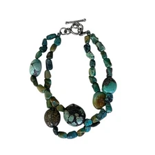 Vintage Turquoise Double Stranded Toggle Bracelet 