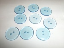 LOT 9 BLUE-clear 1 1/8th in 2-hole raised edge flat BUTTONS, NEW