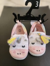Wonder Nation Girls Infants Pre Walk Shoes Size 3 Casual Canvas Unicorn Tassel