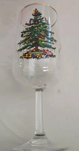 Set Of 4 Vintage Spode Christmas Tree Wine Glasses 13 oz