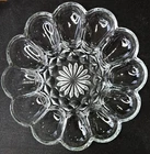 Vintage Anchor Hocking 10” Deviled Egg Dish Clear Diamond Cut Glass Holds 12 GUC
