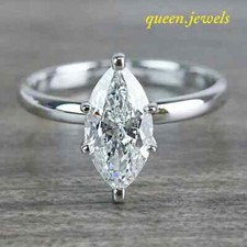 Lab-Created 3CT Marquise Cut Solitaire Diamond Wedding Ring 14K White Gold Over