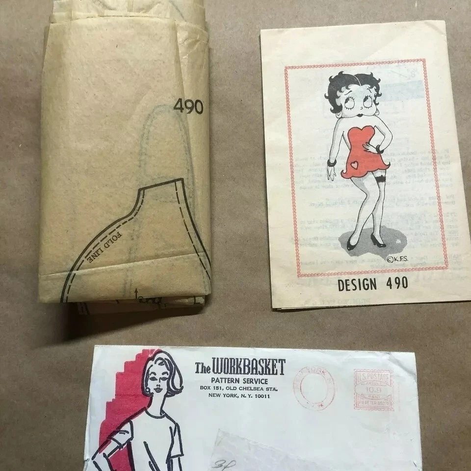 Betty Boop patrón de correo vintage con sobre SIN CORTAR Foto 3 de 4