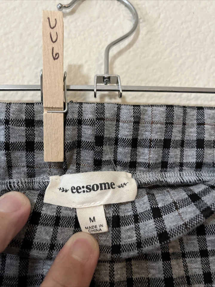 ee:some Mujeres Pantalones Pantalones Pantalones Gris A Cuadros Elásticos Carrera Frente Plano Talla M Foto 2 de 4