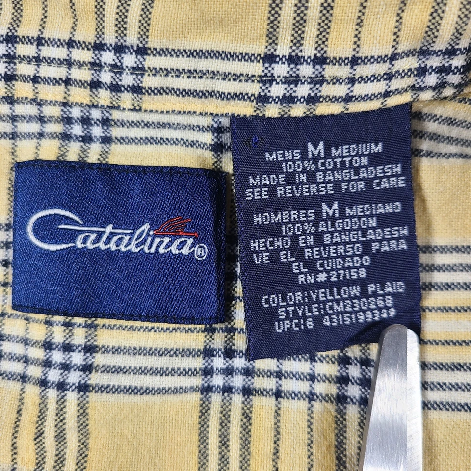 Camisa Catalina manga corta a cuadros con botones para hombre mediana amarilla negra algodón Foto 4 de 4