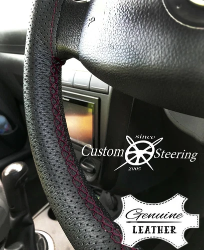 BURGUNDY STITCH SOFT PERFORATED LEATHER STEERING WHEEL COVER FOR VOLVO C30 06-13