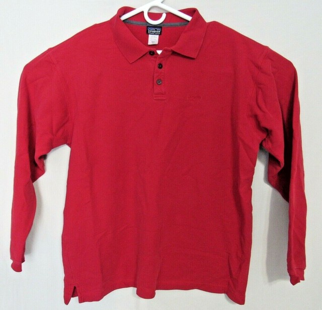 Patagonia Men's Red Long Sleeve Pique Polo Shirt Size XL Organic Cotton | eBay