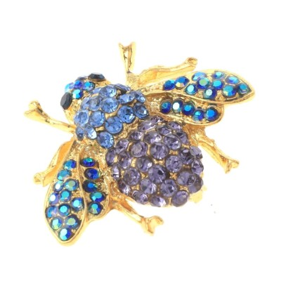 #ad Gold Tone Metal Bee Brooch With Rhinestone P1066 PPL $12.99