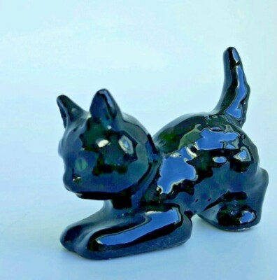 Kleine Vintage verspielte schwarze Kätzchen/Katze Figur - Ton/Ausland.