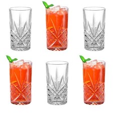 Crystal Cut Highball Tall Drinking Glasses, Dishwasher Freezer Microwave Safe