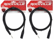 2 Rockville RCXMB6-B Black 6' Male REAN XLR to 1/4'' TRS Balanced Cables