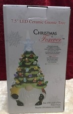 7.5 H GNOME Glazed Ceramic Retro Christmas Tree w/ Multi-Color LED Bulbs Star