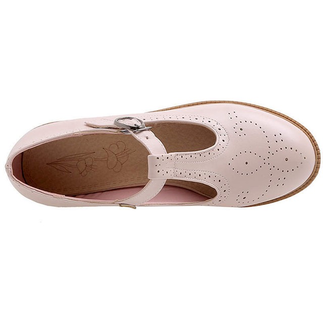 Women Mary Janes Flats Shoes Leather Round Toe Non slip Rubber Ballet Flats Career Nurse Black 