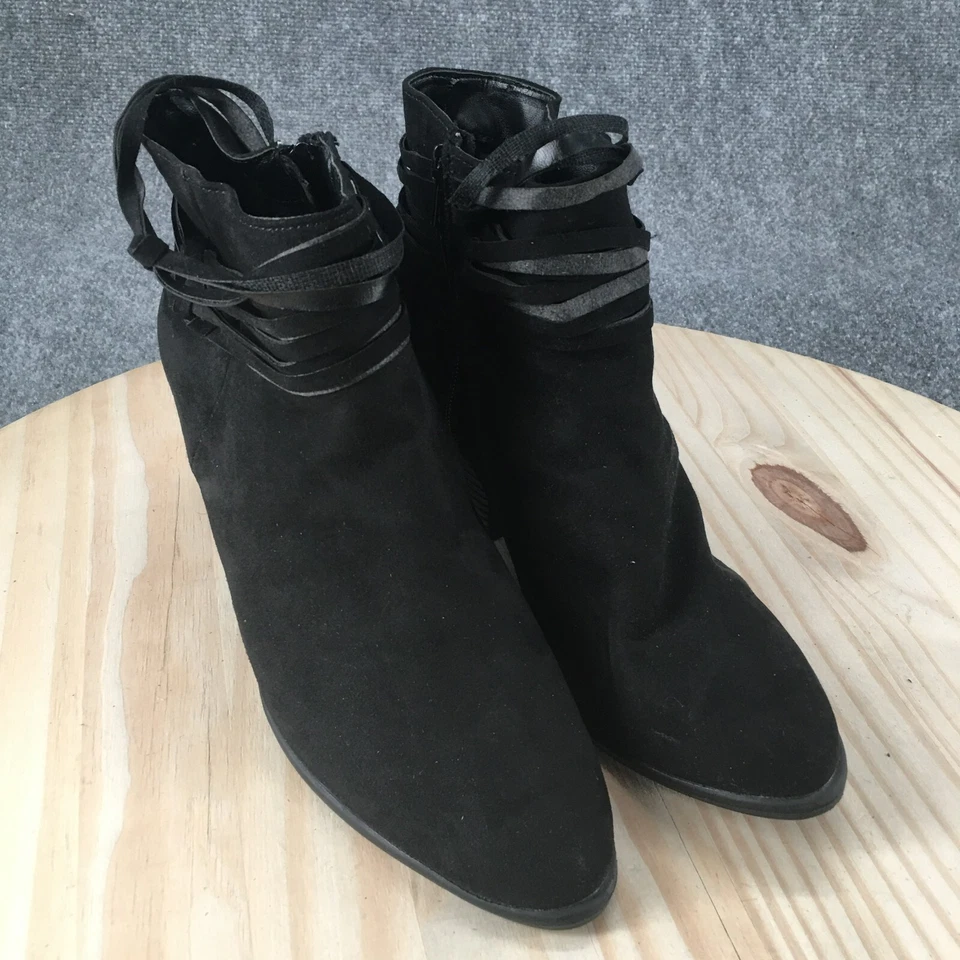 Botas de bambú para mujer 10 Rancher botines al tobillo negras imitación cuero tacón cremallera lateral Foto 3 de 4