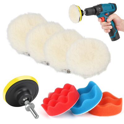9PCS 3 Inch Wool and Sponge Drill Polishing Buffing Pad Hook & Loop Backing Pad