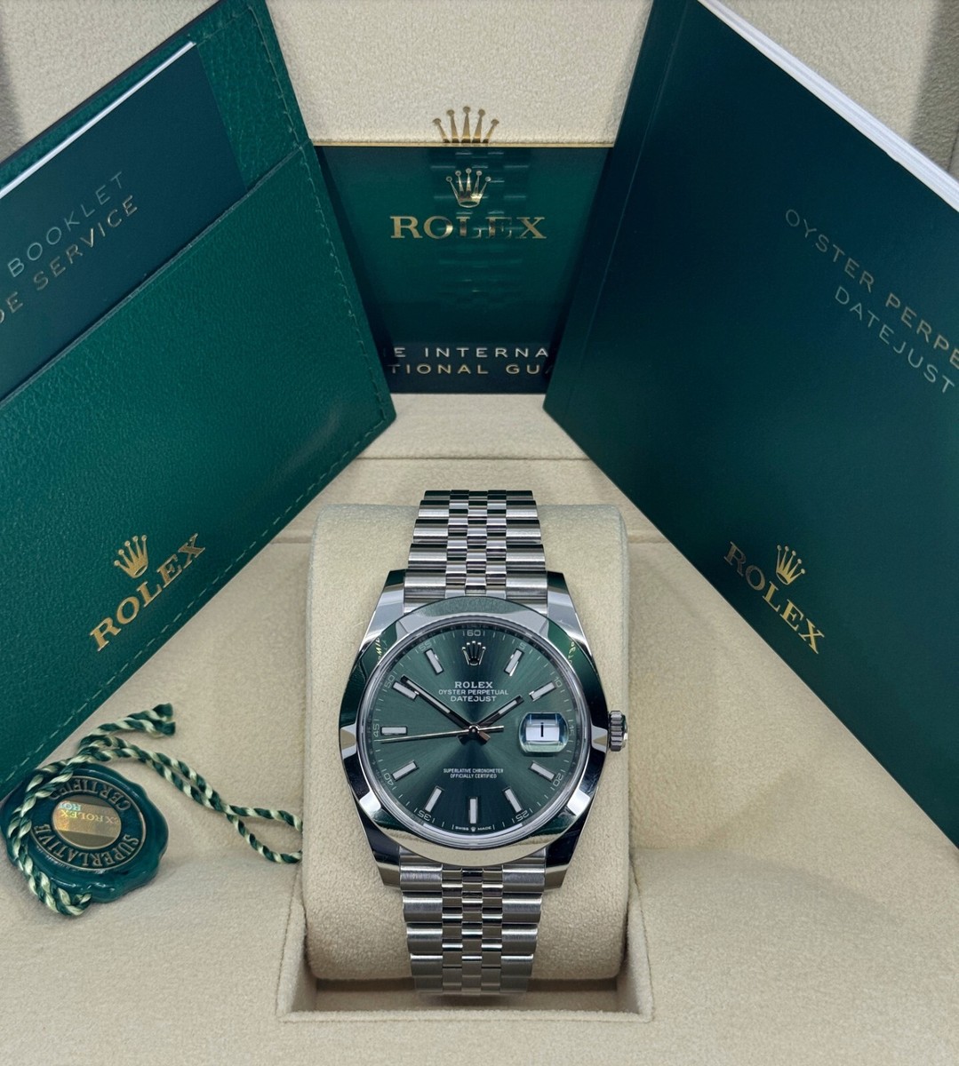 Unworn Rolex Datejust 41mm, Stainless Steel, Green, Jubilee