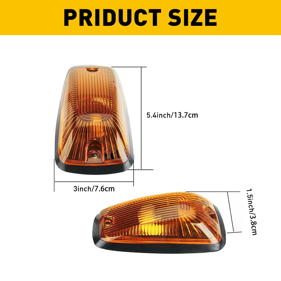 5x Cab Roof Marker Light + Yellow Amber LED For Chevy GMC 1988-2002 Pickup Truck - Image 2 of 4