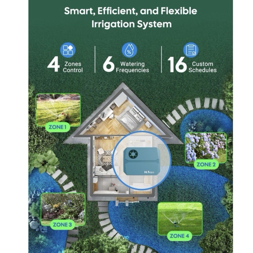 HiOazo WiFi Irrigation Controller 4-Zone Smart Remote Control & Monitoring