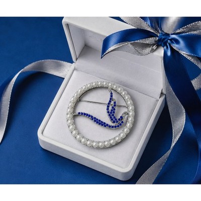 Zeta Phi Beta Dove Blue Rhinestone & Silver Pearl Brooch