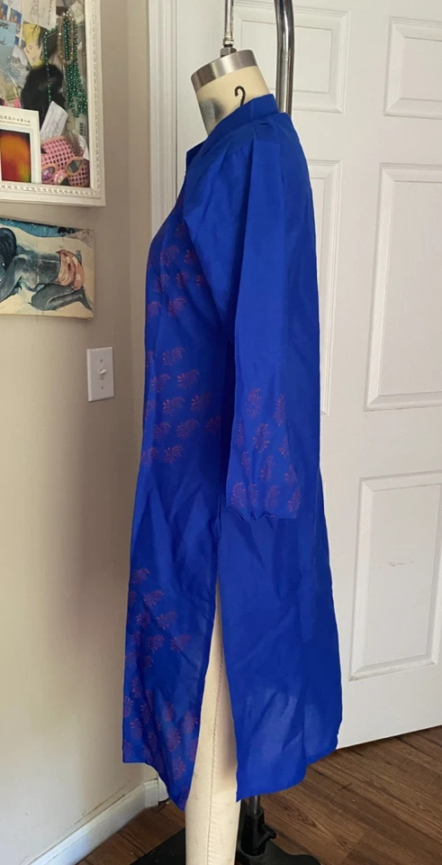 SHRISHTI Indian BLUE Red Paisley Bohemian Kurta KAFTAN Tunic *X-LARGE* B109 - Image 3 of 4