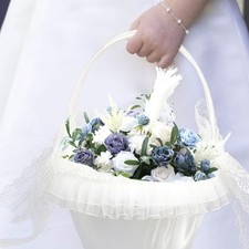 Wedding Ceremony Flower Basket Lace Satin With Handle For Flower Girl