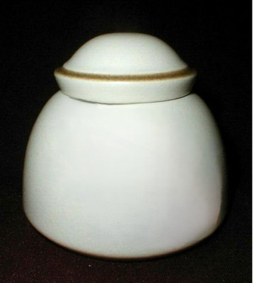 Dansk Stoneware Thailand SANTIAGO White Beige Brown Tan Trim Sugar Bowl w Lid