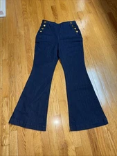 I.N.C NWT Womens Button-Trim Flared Jeans Sz 12 Dark Blue Wash $69.50 Pull On