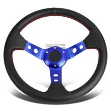 Blue 350mm 34.5cm Pvc Leather 6-bolt 3 Deep Dish Drift Racing Steering Wheel