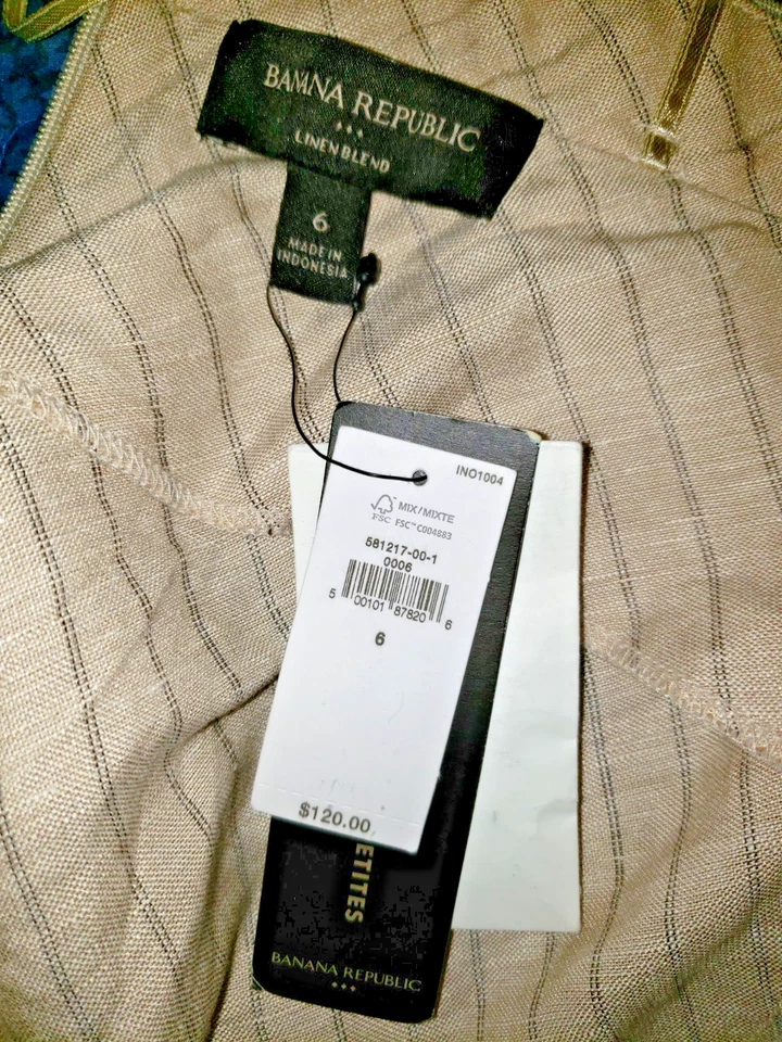 Nuevo con etiquetas Vestido Tubo Banana Republic Mezcla Lino Rayas Color Crema Talla 6 Foto 4 de 4