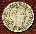 1916-P Barber Dime 90% Silver, Free Shipping