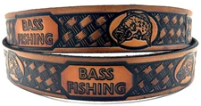 BASS FISHING ANGLER EMBOSSED GENUINE COWHIDE LEATHER BELT SIZE 26-48 USA MADE