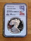 1992-S American Silver Eagle NGC PF70 UC John M. Mercanti Hand-Signed Flag Label